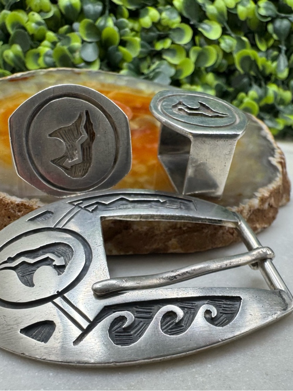 Vintage Native American Sterling Silver Handcrafted Heartline Bear Belt Buckle